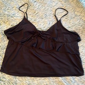 Black Spaghetti Strap Camisole Tank with Ruffle